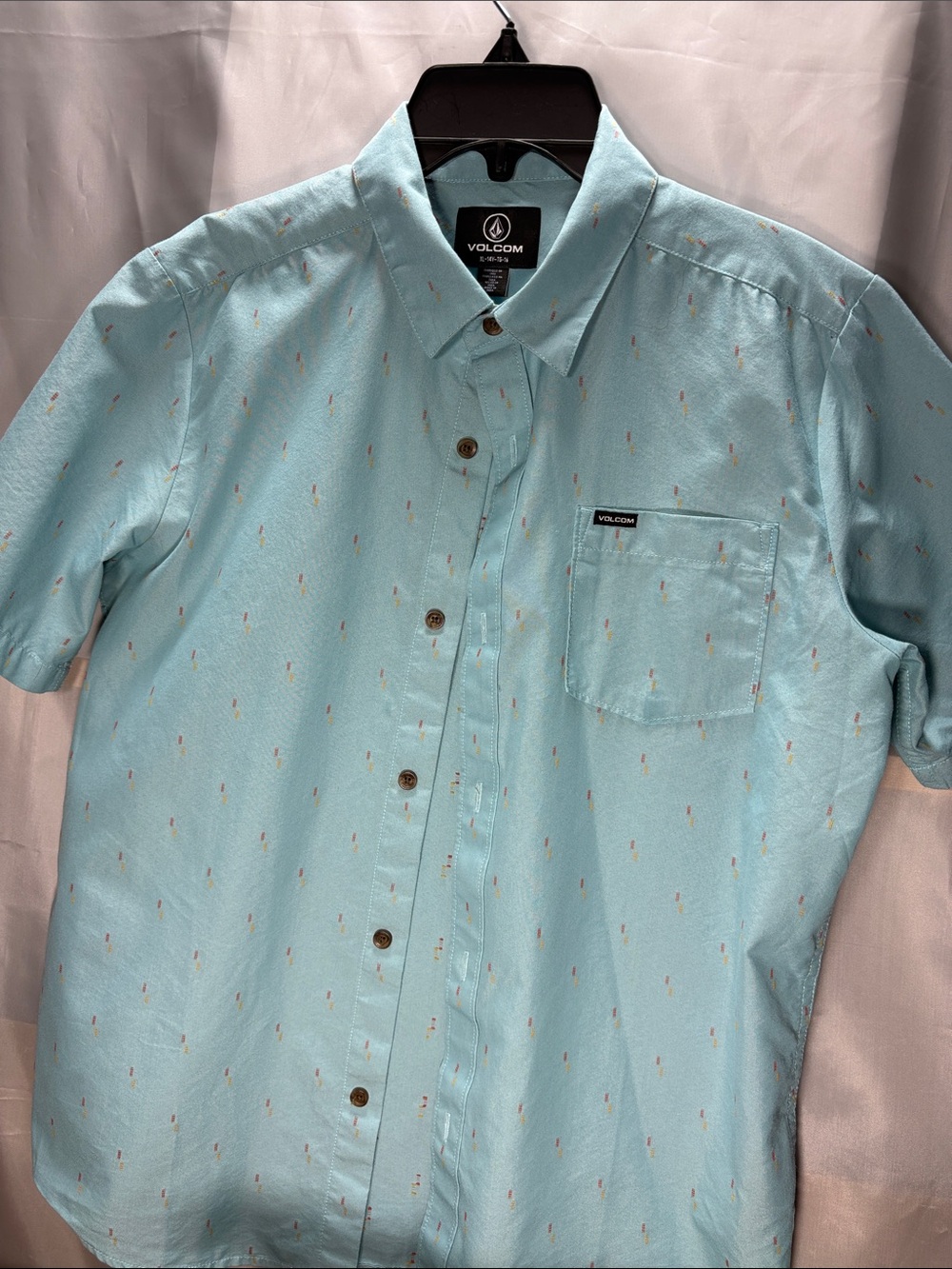 Volcom turquoise color Short-Sleeve Button-Down kids shirt -xL